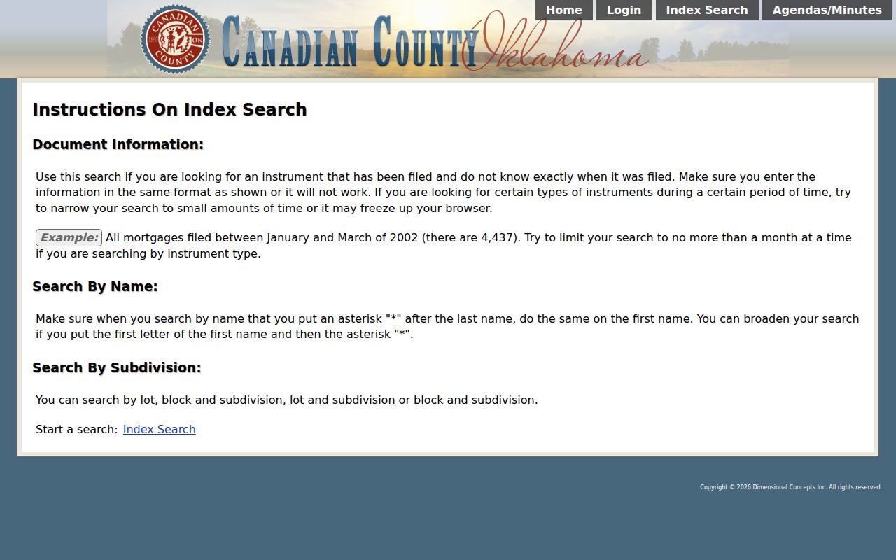 Yukon residents directory Canadian County deed index instructions