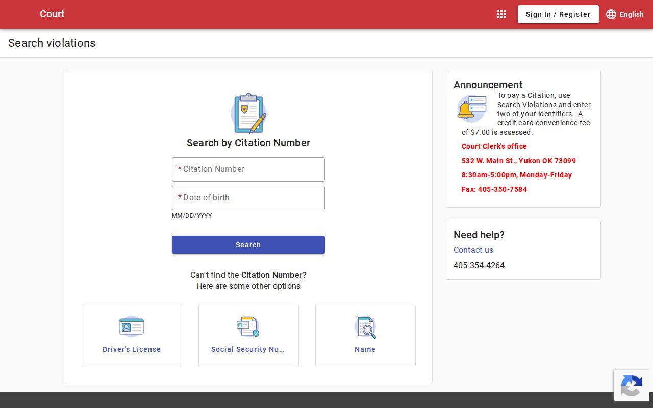 Yukon resident lookup municipal court search screen