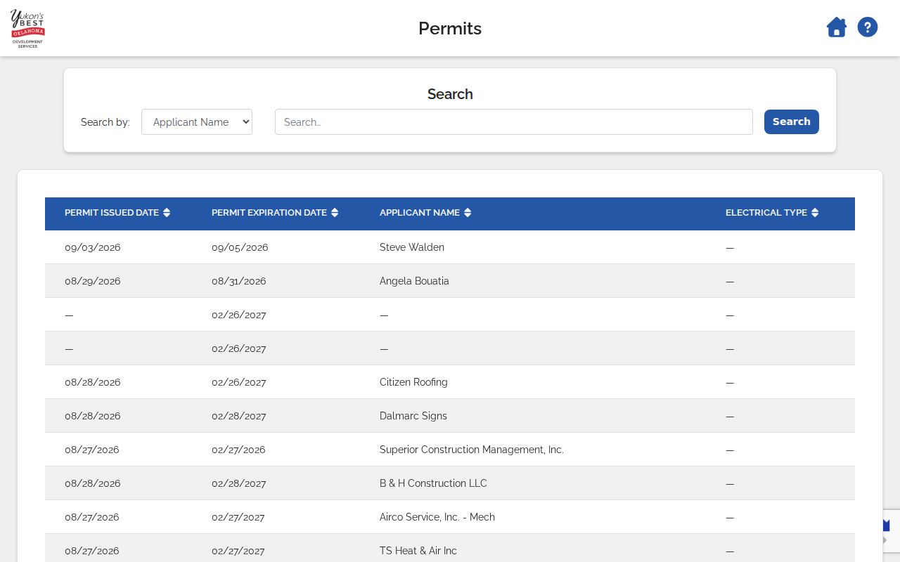 Yukon street directory active permit search for address-based work records