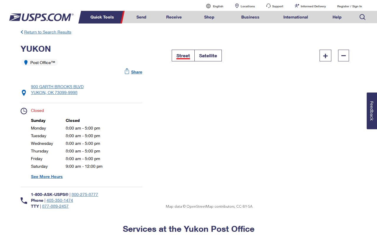 Yukon ZIP code directory USPS Yukon Post Office location details